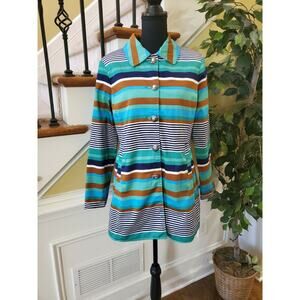 Live a Little Lined Cotton Green Striped Light Weight Trench Style Coat L
